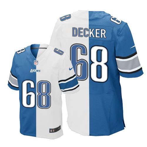 Nike Lions #68 Taylor Decker Blue/White Men's Stitched NFL Elite Split Jersey - Click Image to Close